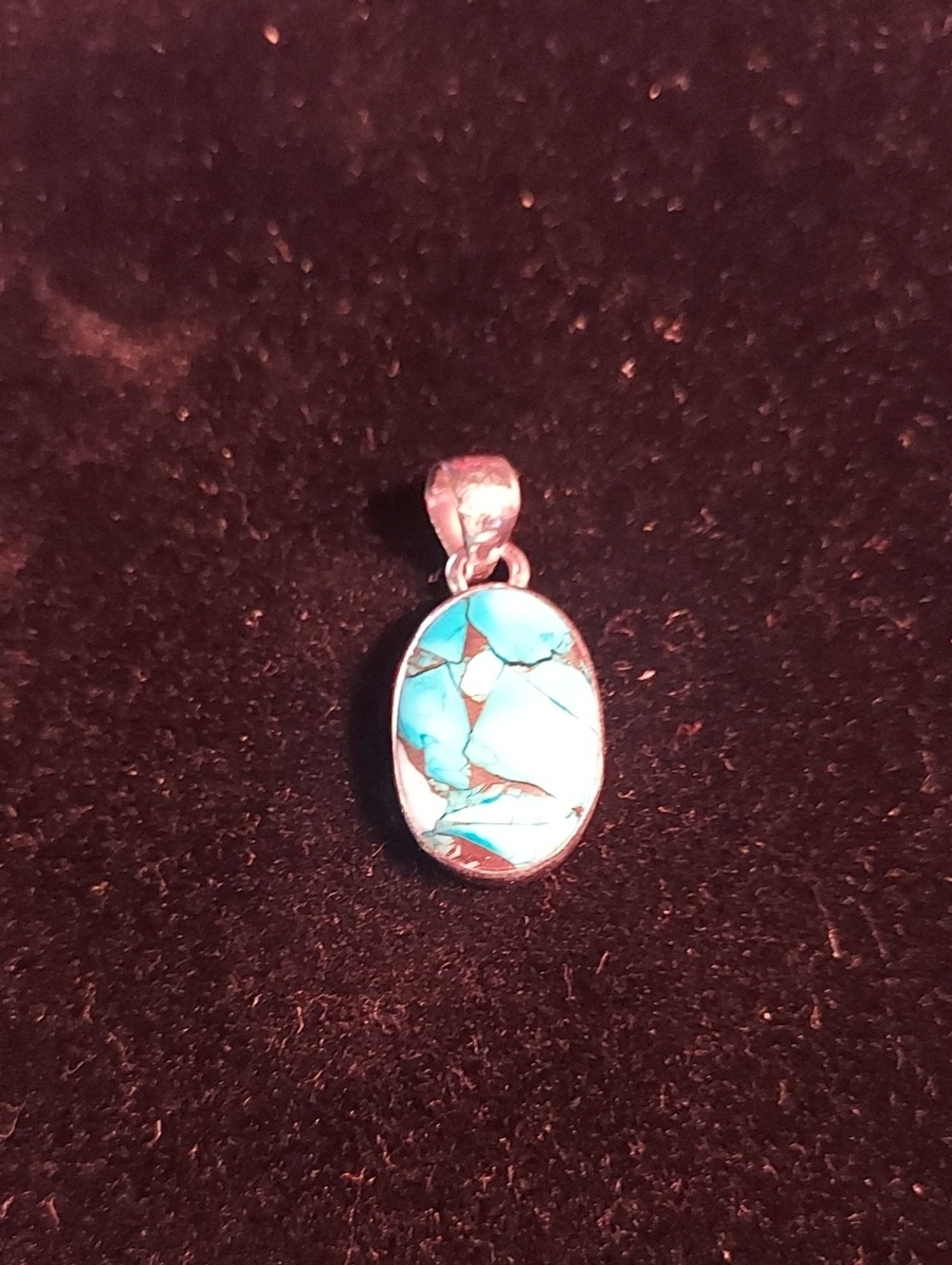Turquoise Inlay Oval Pendant Necklace - 925 Sterling Silver